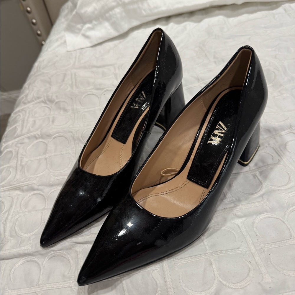 Zara Glossy Black Women's Heels